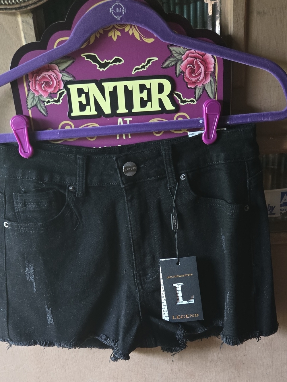 ✨️Legend Black Denim Frayed Hem Junior Shorts with Stars ✨️